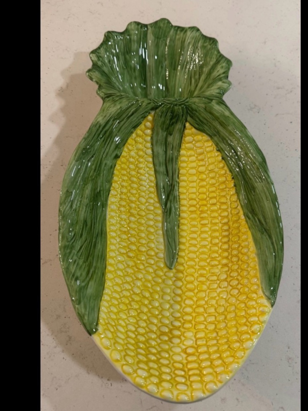 Vintage Ceramic Corn Bowl Serving Dish Platter - Yellow & Green